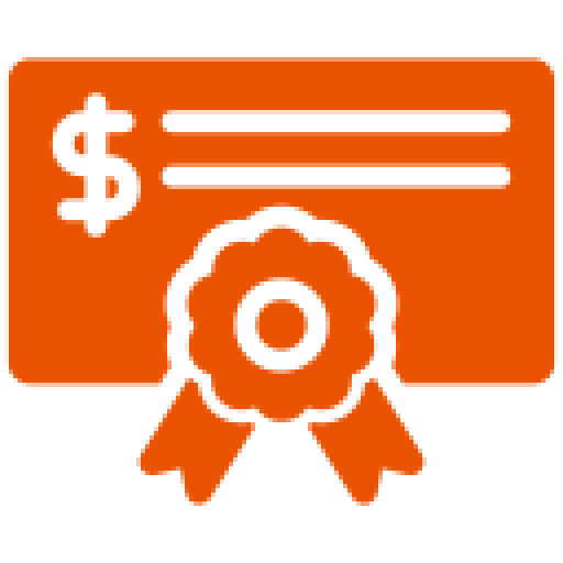 Certificate icon with dollar sign and ribbon.