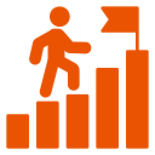 Person climbing steps towards a flag icon.